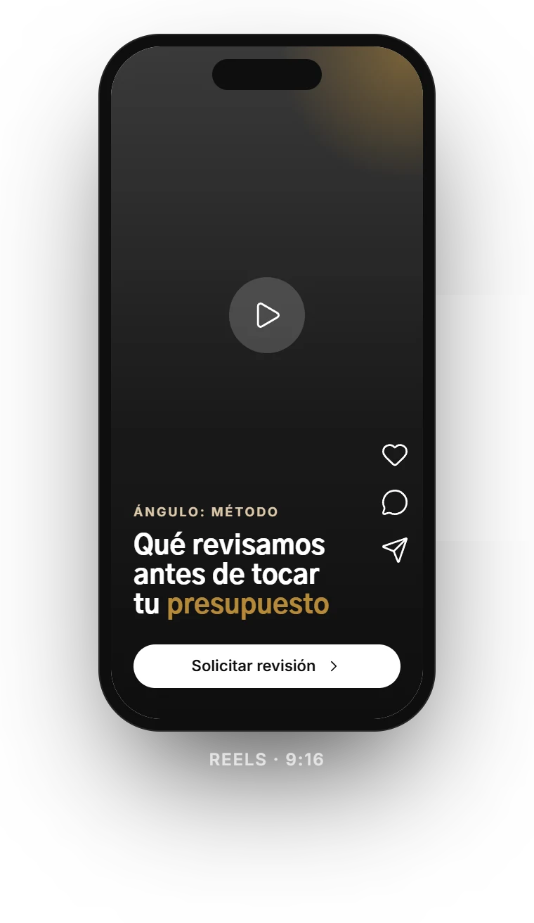 Ejemplo de anuncio de Prudentia en Reels: «Qué revisamos antes de tocar tu presupuesto»