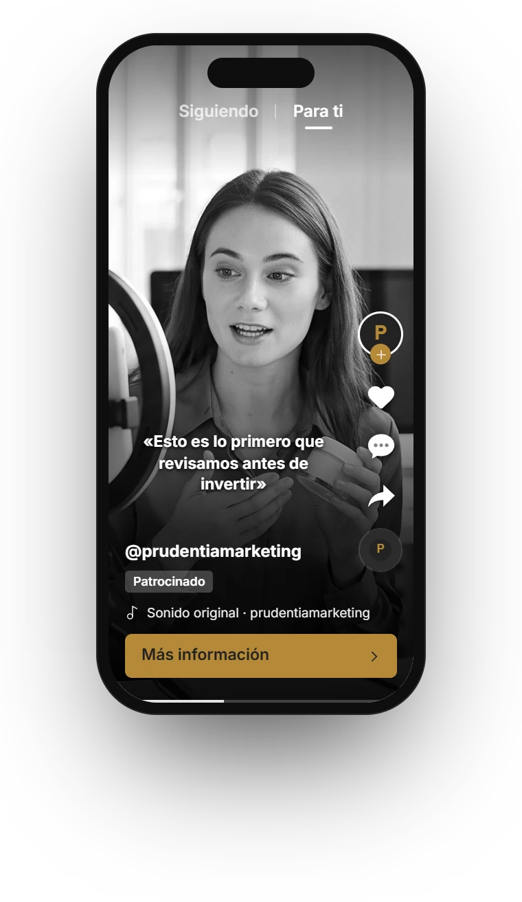 Ejemplo de anuncio vertical de Prudentia en TikTok, con sonido y subtítulos
